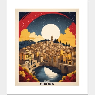 Girona Spain Starry Night Travel Tourism Retro Vintage Art Posters and Art